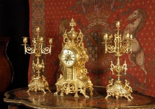 fig 1. ***** SOLD ***** Antique French Gothic Clock Set by A. D. Mougin